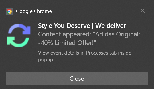 A Chrome notification from AutoRefresher naming the watched page and quoting the text that appeared on it